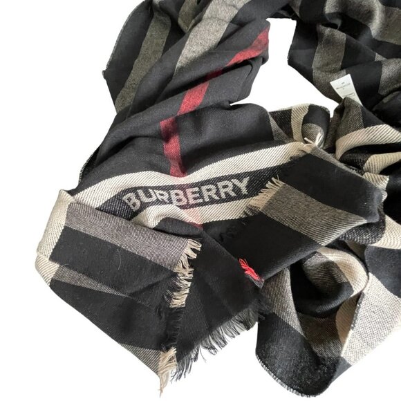 Burberry Gauze Stripe with Branding Scarf, 180cm X 70cm, Wool Silk - Picture 4 of 9